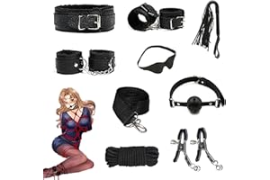 Quintrost 8 Piezas SM Bondage Kit, BDSM Bondage Set Erótico Juguetes Sexuales para Parejas, Sexuales de Bondage Set Restraints Kits con Esposas Máscara de Ojos (Negro)