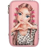 Depesche 13640 TOPModel Leoheart 3 B&ouml;lmeli Kalem Kutusu, Pembe Dolu, Desenli ve Fiyonklu Kalem Kutusu, Renkli Kalem, Makas, C
