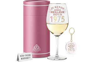 CROWNLY CRYSTAL® 1975 Cadeau 50 Ans Femme Verres À Vin Personnalisé Maman Soeur