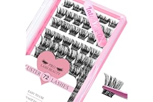 ‎PRO LASHBEAUTY Cluster Wimpern, 72 Stück einzelne Wimpern, Wimpern-Cluster DIY Wimpernverlängerung, super dünnes Band wiederverwendbar weich & bequem (Into You-02-D-12mm)