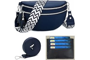 LANXINGLUO Riñonera Mujer azul marino Grande Bolso Bandolera Piel Sintética Bolsa Mujer Moda Con ranura para tarjeta de crédito y 2 correas de hombro