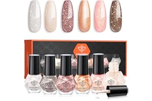 Modelones Nail Polish Set 6 Colors Glitter Pink Brown Nail Polish Quick Dry Nail Varnish Silver Nude Nail Polish Manicure DIY Nail Art Salon Home For Women