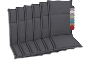 GO-DE Textil Bequeme und attraktive Polsterauflagen für Hochlehner-, Mittellehner- und Niederlehner-Gartenstühle (6er-Set, Uni Anthrazit, Hochlehner)