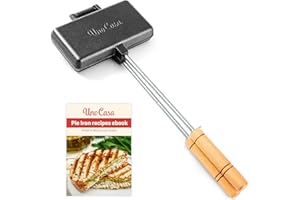 ‎UNO CASA Uno Casa Double Pie Iron Sandwich Maker - Japanischer Sandwichmaker, Pie Maker mit Rezeptbuch, Lagerfeuer Kochausrüstung - Torteneisen für Camping Gusseisen Mountain Pie Maker