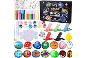 TOSUTO Nachtleuchtendes Steine Bemalen Bastelsets,Bastelset Steine Malen Set,Steine Bemalen Set 14 Stück,Kreativ Steinmalerei Set mit 24 Farben,mit 4 Aufklebern,für Mädchen Jungen 3-12 Jahre