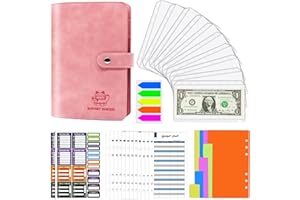 AOCII Porte monnaie A6 avec fermeture éclair, Classeur pour budget, Organiseur pour argent liquide, portefeuille, fermeture éclair, compartiments pour les poches, étiquettes de lettres (rose)