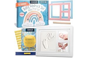Amari® Gipsabdruck Set Baby Hand- und Fuß – Abdruckset Baby mit Bilderrahmen - Baby Geschenk - Fußabdruck Baby, Handabdruck Set, Baby Zubehör, Neugeborenen Geschenk, Babyparty (Rainbow)