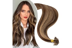 Elailite Extension Capelli Veri Cheratina 1 Grammo 50 Ciocche Balayage - 55cm 50g 100% Remy Human Hair U Tip Keratin Naturali #4/27 Marrone Cioccolato mix Biondo Scuro