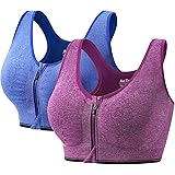 AoToZan 2 Pezzi Donna Reggiseno Sportivo Alto Impatto, Cerniera Frontale e Imbottito Rimovibile Push Up Reggiseni Zip Front S