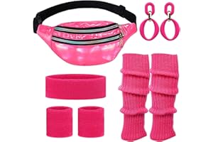 NebulaGlam 80 Déguisement Disco Femme, Costume Années 80 Avec Sac Banane, Jambières, Bandeau, Bracelets - Vêtement Fête