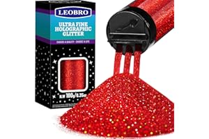 LEOBRO Paillettes holographiques ultra fines de 180 g, paillettes en résine de 0,3 cm, paillettes métalliques irisées pour les cheveux, le visage, le corps, les ongles, les paillettes rouges