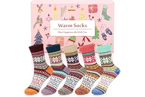 Airabc Thermal Winter Women Socks 5 Pairs Wool Warm Knitting Ladies Socks Vintage Style Soft Cotton Thick Woman Bed Sock Multicoloured for Home Office School Hiking, Ideal Christmas Gifts for Women