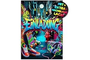 ‎VULAVA VULAVA 12x Graffiti EINLADUNGSKARTEN KINDERGEBURTSTAG Junge Mädchen - die frech bunten Street PARTY Karten sind die Graffiti EINLADUNG für Jungen Kinder GEBURTSTAG Neon KINDERPARTY Gaming Skateboard
