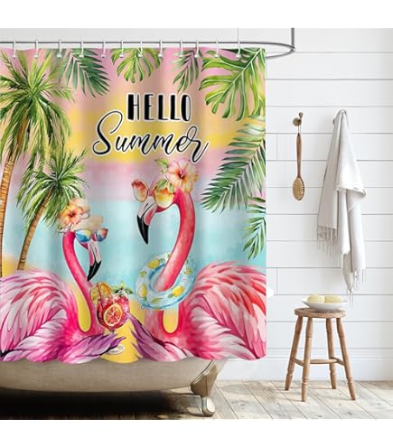 Relaxdays douchegordijn flamingo, badgordijn 180x200, anti-schimmel, wasbaar, 12 ringen, badkamer gordijn, meerkleurig Relaxdays douchegordijn flamingo, badgordijn 180x200, anti-schimmel, wasbaar, 12 ringen, badkamer gordijn, meerkleurig