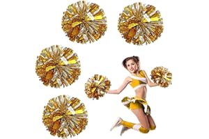 DSLSQD Paquete de 4 pompones de animadora, pompones de animadora de 8.7 pulgadas con mango de bastón, pompones de animadora para adolescentes, niñas, juegos deportivos, bailes, fiestas de animación