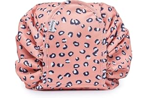 NARWEY Portable Lazy Drawstring Makeup Bag Travel Cosmetic Pouch Toiletry Organizer Waterproof Large for Women (Orange Leopard)