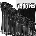 XINGO Cable Zip Ties, 1500 Pack Black Zip Ties Assorted Size 4+6+8+10+12 Inch,Self-Locking UV Resistant Nylon Cable Ties, Perfect for Home, Office, Garden and Workshop