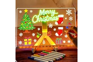 Satiskid LED Note Board with 7 Colors Pen, 30 X 20cm Acrylic Dry Erase Board with Light, LED Drawing Writing Board for Kids, Light-Up Message Note Board with Stand for Room/Store/Office/Festival