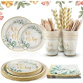 Vexillic Sage Green Party Tableware, 200 Pieces, Neutral Green Birthday Decoration, Includes Plates, Cups, Napkins for Birthd