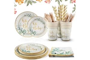 Vexillic zestaw 200 sztuk papierowych talerzy urodzinowych, zestaw dekoracyjny z serwetkami, kubkami papierowymi, słomkami, widelcem, nożem, łyżką, dla 25 dzieci wielokrotnego użytku