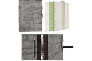 Wonderpool A5 Carnet de notes en cuir rechargeable 6 anneaux classeur avec papier pointillé l'écriture laitière et la couverture multi-poches pour les voyages d'études commerciales (A5, Gris)