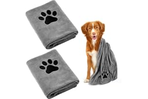 DEEPTON Hundehandtuch, 2 Stück Hundehandtuch Extra Saugfähig für Hunde Und Katzen, Grau Schnelltrocknend Haustier Mikrofaser Handtücher, 100 x 50 cm Hunde Handtuch für Katzen, Hunde Oder Andere Haustiere