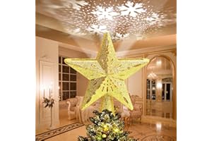 Avoalre Estrella Arbol Navidad con Proyector LED de Copo de Nieve Giratorio Proyector Luces Decoración árbol de Navidad para Hogar Oficina Bar Hotel - Dorado
