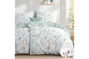 ‎AISBO Aisbo Bettwäsche 135x200 4teilig Baumwolle Grün Blumen Muster - Bettwäsche-Sets Bettbezug 2er Set mit 2 Kissenbezüge 80x80 cm, ÖKO-TEX Wendebettwäsche mit Reißverschluss