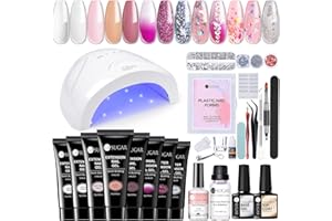 UR SUGAR Poly Unghie Gel Kit Colori 8 Bottiglie con Lampada UV LED 48W, Kit Ricostruzione Unghie Gel Poly Nail Gel Kit Semipermanente Unghie Completo con Top Base Coat e Strumenti di Estensione Unghie