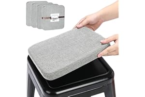 BUYUE Leinen magnetische Barhocker Kissen 1 Stück, Verbesserte Anti-rutsch atmungsaktiv kleinen Stuhl Sitzpolster für Cafe Bistro stapelbar Metallhocker (Quadrat, hellgrau, 4)