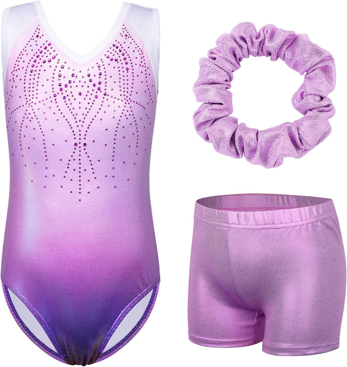 ZNYUNE Leotardo deportivo de una pieza para niñas, color azul, cambia gradualmente, brillante, para danza, ballet, gimnasia, niñas pequeñas