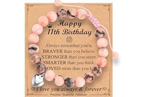 EPVID 8-16 Year Old Birthday Gifts for Girls, Pink Zebra Stone Bracelet Presents for Daughter Granddaughter Niece Goddaughter