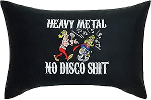 EXPRESS-STICKEREI Heavy Metal - No Disco Shit - Premium poduszka z poszewką i sentencją 40 x 60 cm Heavy Metal Rockn Roll Rockabilly dekoracja motyw asterix czarna poduszka dekoracyjna z wypełnieniem, poduszka na kanapę poduszka na kanapę poduszka na kanapę powłoka tapicerowana