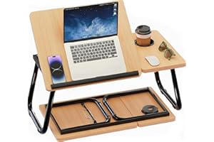 Blisswood Laptop Table, Bed Desk With Foldable Legs & Cup Slot, Laptop Tray For Bed, Sofa Breakfast Folding Table Lap Desk Notebook Stand for Reading Writing Working (Pine)