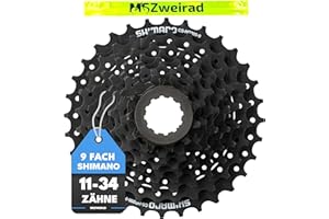 ‎MSZWEIRAD MSZweirad Shimano Fahrrad Kassette 9-Fach CS-HG200 Auswählbar 11-32 | 11-34 | 11-36 Zähne Zahnkranz Schwarz inklusive Reflexband