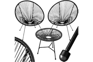 ‎TECTAKE tectake® Set 2X Stuhl 1x Beistelltisch Acapulco, Gartenstuhl, Gartenstühle im Retro Design, Indoor und Outdoor Sessel für Garten, Wintergarten, als Terrassenstühle oder Balkon Sessel - schwarz