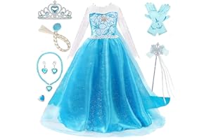 Timesun Kostüm Mädchen Prinzessin Karneval Cosplay Kleider Eisprinzessin Set aus Diadem, Handschuhe, Zauberstab, Perücke,Halskette,Ohrringe,Ringe