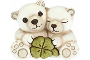 THUN TEDDY FRIENDS THUN - Mini Coppia Orsi Polari con Quadrifoglio Portafortuna - Ceramica - Linea Natale - Living, Arredare la Casa - 5,3x3,1x4,3 cm h