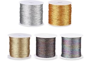Zaxiva 5 Rollos Set de Hilos de Seda para Manualidades, 0.4 mm x 50 m per Rollo, Hilo Dorado para Crochet, Hilo para Hacer Pulseras, para Manualidades, Collar, Joyas y Envolver Regalos (5 Colores)