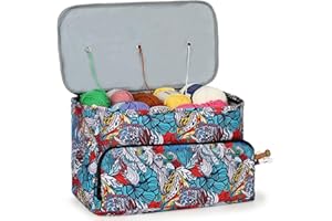 Aeelike Sacs à tricoter et organiseurs de tricot, sac de fil avec trou, grands sacs à tricoter pour ranger la laine et les aiguilles, sac de projet de tricot, sac de rangement pour le crochet pour