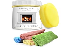 ‎COOPER & BURTON SPARSET Kaminglasreiniger & Ofenglasreiniger 0,5 kg + vier Mikrofasertücher 40x38 cm + Schwamm | Kaminscheiben & Ruß Reiniger zur Kaminglasreinigung | Kamin Reiniger von COOPER & BURTON