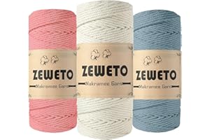 ZEWETO Makramee Garn, 3 stuck Baumrdel 100% Baumwolle Baumwollschnur für DIY Handwerk Basteln Boho Wandbehang, Blumenampel, Deko, Vorhang, Türvorhang, Vorhang tür, Gardinen,Traumfänger