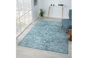 homeart Machine Washable Rugs for Living Room, Bedroom, Kitchen, Hallway, Foldable Short Pile Area Rugs, Eco Friendly Washable Floor Mats, Small to Large Carpets, Columbia, Light Blue, 60x110 cm