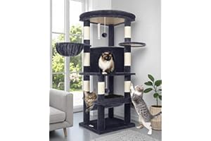 Globlazer Large Cat Scratching Post, Stable Fit Corner with Large Cat House, 90° Sector, Padded Platform, Hammock, Soft Basket, Cat Tree High 130 cm for Several Large Cats (C51, Dark Grey)