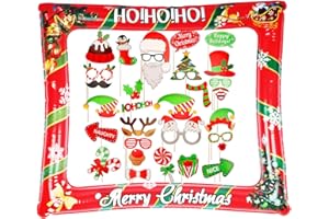 YAAVAAW Christmas Party Photo Booth Props Frame, Xmas Photo Booth Frame with 32Pcs Photo Booth Props, Inflatable Selfie Photo Frame for Christmas Decor, Holiday Party, Inflatable Picture Frame Prop