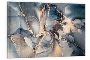 DEQORI Crédence de cuisine en verre | Motif jeu de couleurs marbré avec doré | 60 x 40 cm | Panneau arrière de salle de bain ou de cuisinière | Panneau de cuisinière protection anti-éclaboussures pour