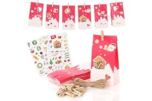 Nordstern Adventskalender zum Befüllen 2025 mit 24 Weihnachts-Papiertüten, Weihnachtsaufkleber, Juteschnur und Holz Klammern, Geschenktüten zum Basteln und Verschenken