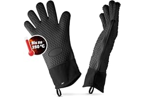 ‎AVANA AVANA Silikon Ofenhandschuhe Hitzebeständige Grillhandschuhe Anti-Rutsch Kochhandschuhe mit weichem Baumwoll-Innenfutter Handschuhe bis zu 250°C - Schwarz