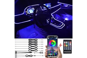 TABEN Luce ambientale per auto Telecomando RGB + Controllo APP Luce decorativa Rimontaggio fai-da-te Tubo flessibile in fibra ottica 64 colori Illuminazione vano piedi interno Luce atmosfera 1W 12V 8m