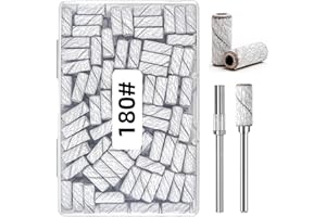 DMQ Sanding Bands for Nail Drill, 100Pcs Mini Extra Fine 180 Grit Nail File Small Nail Sanding Bands Set with Upgrade 2pcs 3/32'' Mandrels Bits for Acrylic Nail Gel Removing Shaping Manicure Pedicure